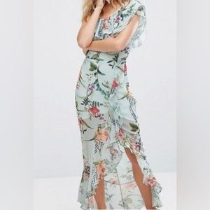 Bershka one shoulder midi floral printed dress